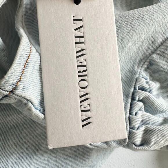 WEWOREWHAT Cropped Denim Top Super Light Flare Cuff Sleeves Size Small S Stretch - Picture 11 of 12